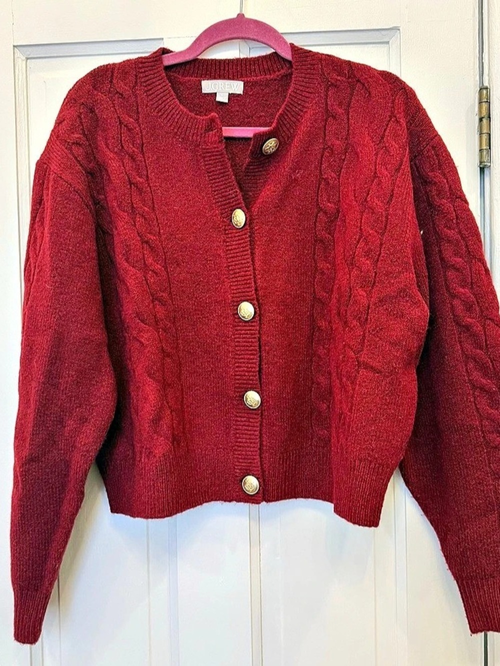 J.Crew Cable-knit cardigan Red